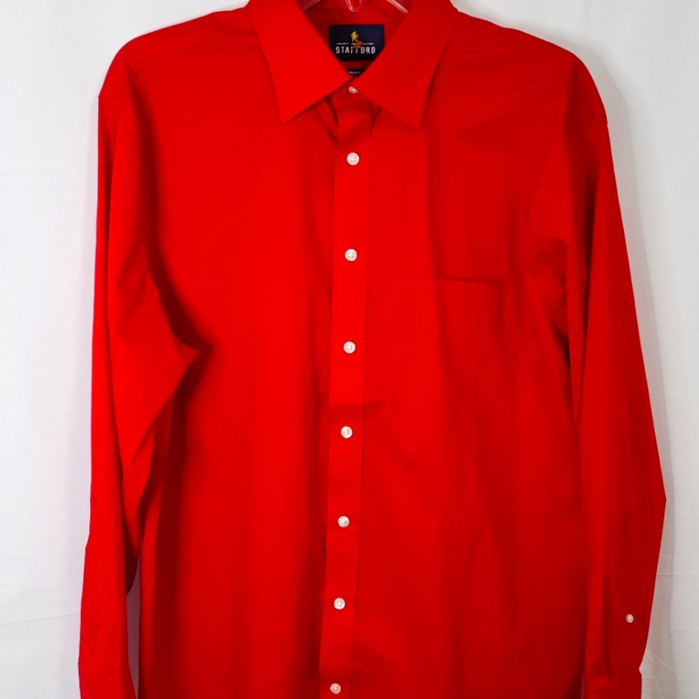 Stafford Men's Regular Fit Red Button Down Size 16-16 1/2